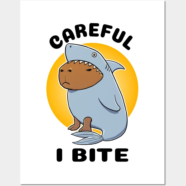 Careful I bite Capybara Shark Wall Art by capydays